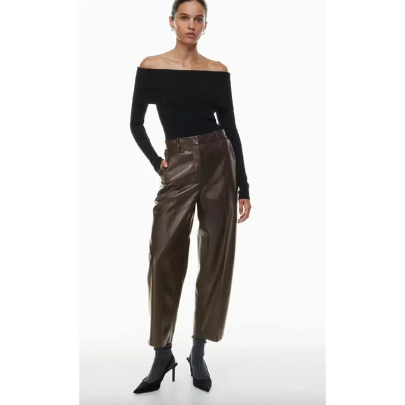Aritzia Wilfred Shirley Pant Vegan Patent Leather Rust Brown Size 4 - Picture 2 of 13
